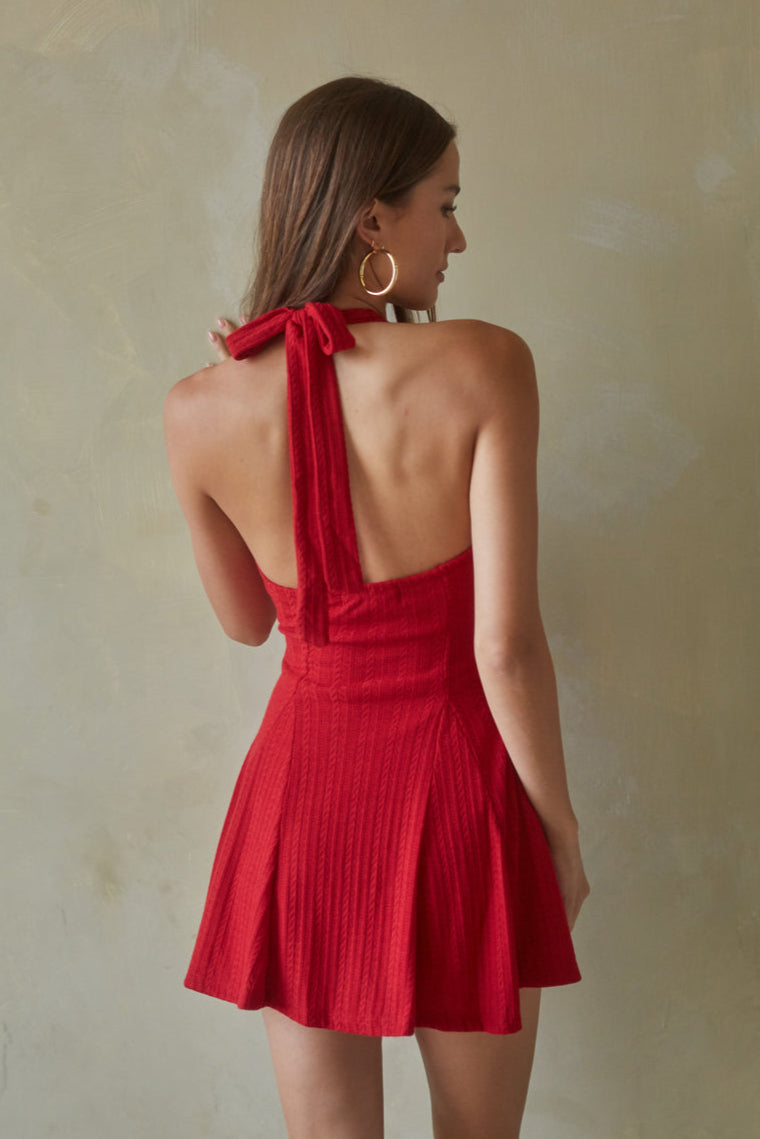 Colleen Halter Knit Mini Dress | Shop American Threads Boutique Red / XS Colleen Halter Knit Mini Dress | Shop American Threads Boutique Red / XS