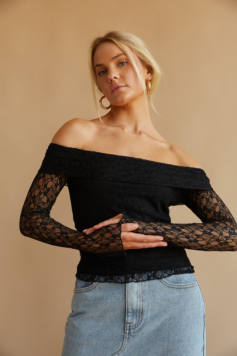 Collette Off The Shoulder Lace Long Sleeve Top • Shop American