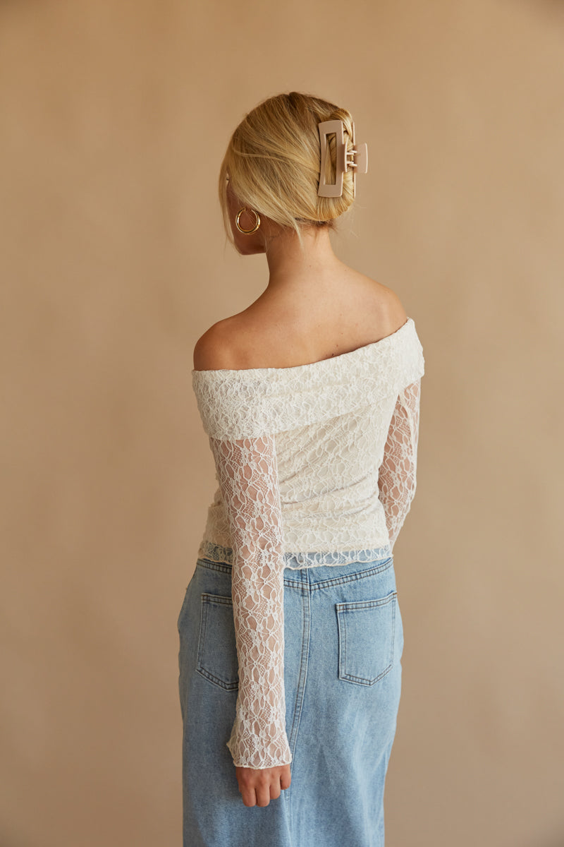 white lace top - white lace long sleeve top - trendy fall fashion
