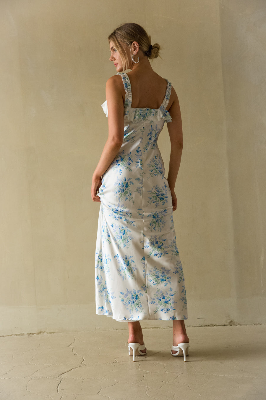 Cordelia Ruffle Floral Maxi Dress Shop American Threads Boutique Blue Floral / M Cordelia Ruffle Floral Maxi Dress Shop American Threads Boutique Blue Floral / M