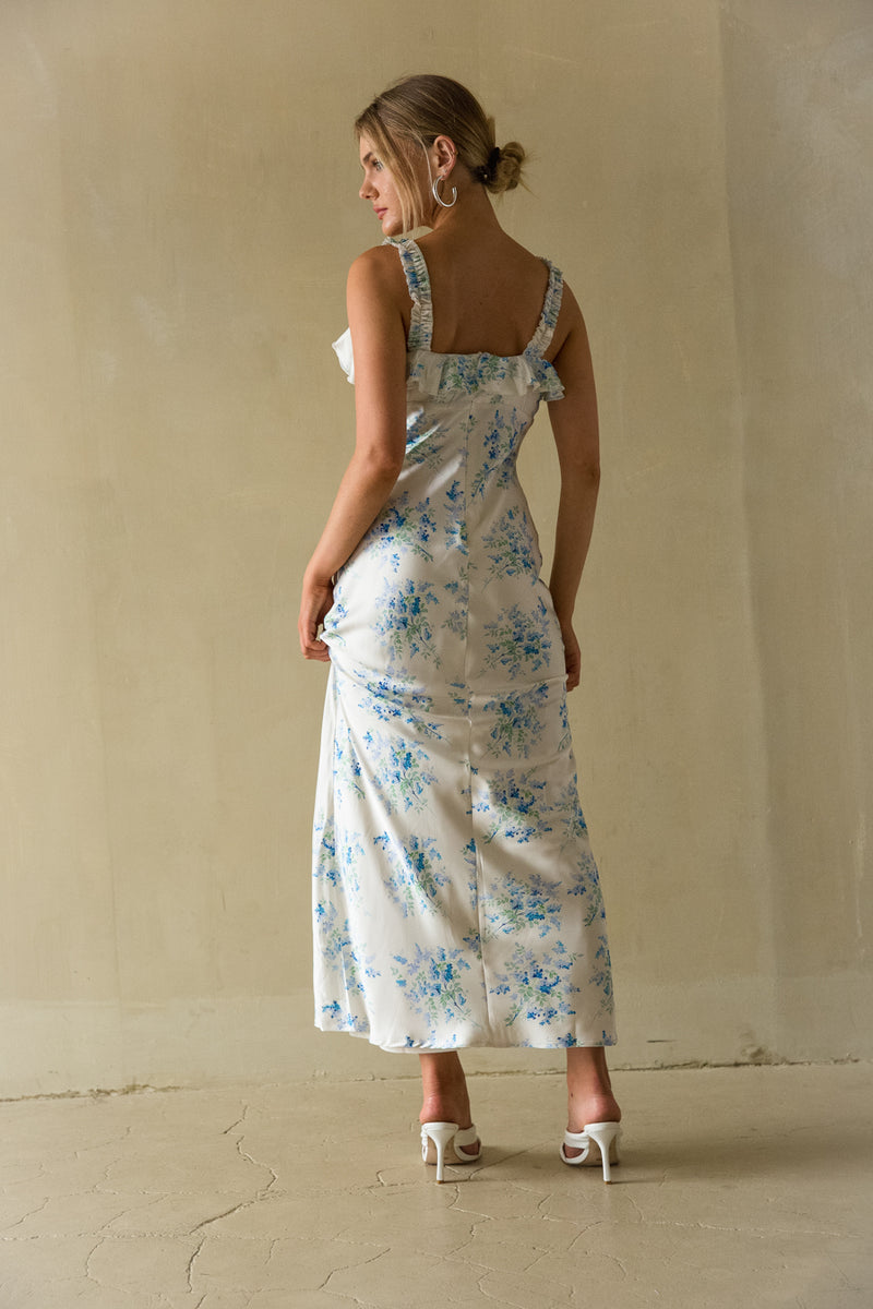 Cordelia Ruffle Floral Maxi Dress • Shop American Threads Boutique Blue Floral / M Cordelia Ruffle Floral Maxi Dress • Shop American Threads Boutique Blue Floral / M