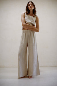 beige linen pants and matching top - matching pants set - resort wear