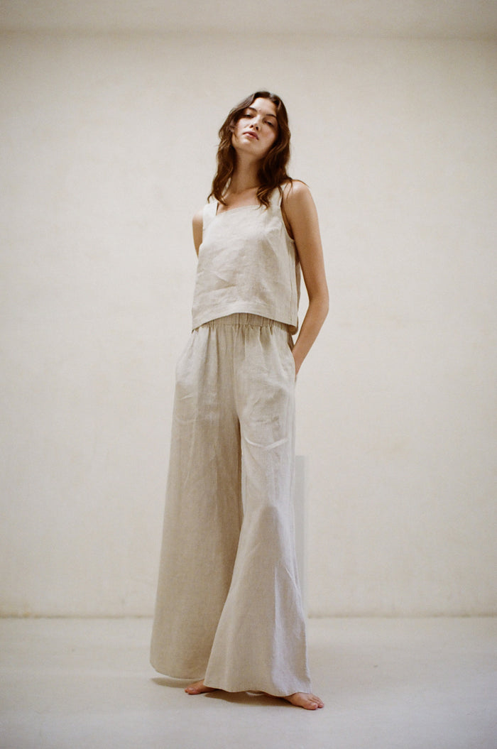 linen square neck top and high waist wide leg pants - european summer outfit inspo