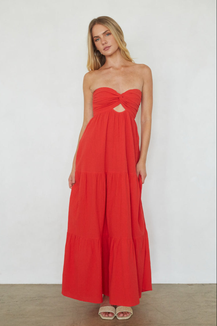 Della Twist Linen Maxi Dress | Shop American Threads Boutique Red / M Della Twist Linen Maxi Dress | Shop American Threads Boutique Red / M