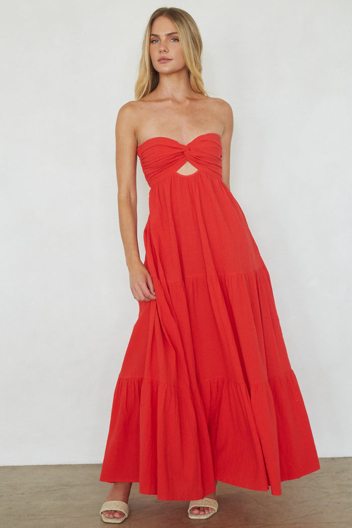 Della Twist Linen Maxi Dress | Shop American Threads Boutique Red / M Della Twist Linen Maxi Dress | Shop American Threads Boutique Red / M