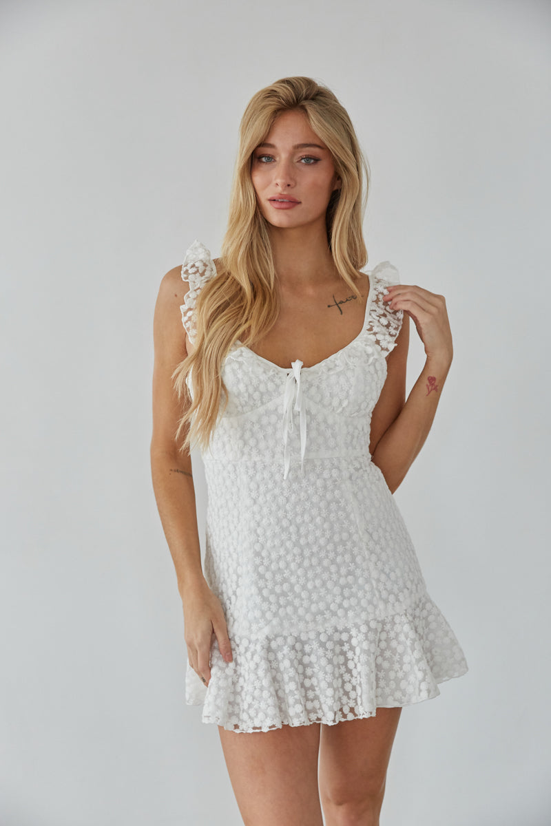 white floral lace mini dress - sorority rush dress - bridal dress