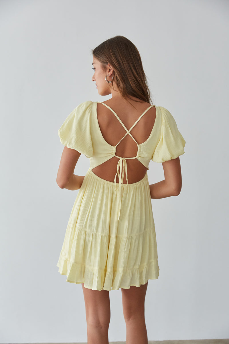 yellow criss cross back babydoll dress
