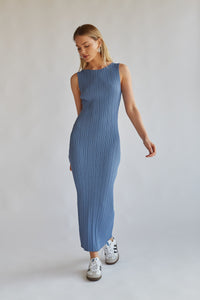 model off-duty blue ribbed maxi dress | elevated basics you need in 2024