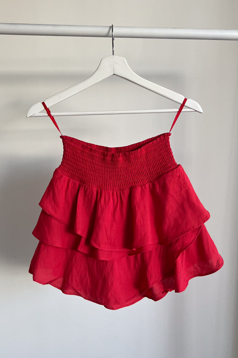 red tiered ruffle game day skort - cherry red fall fashion