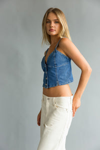 Side view| blue denim button up corset | going out top