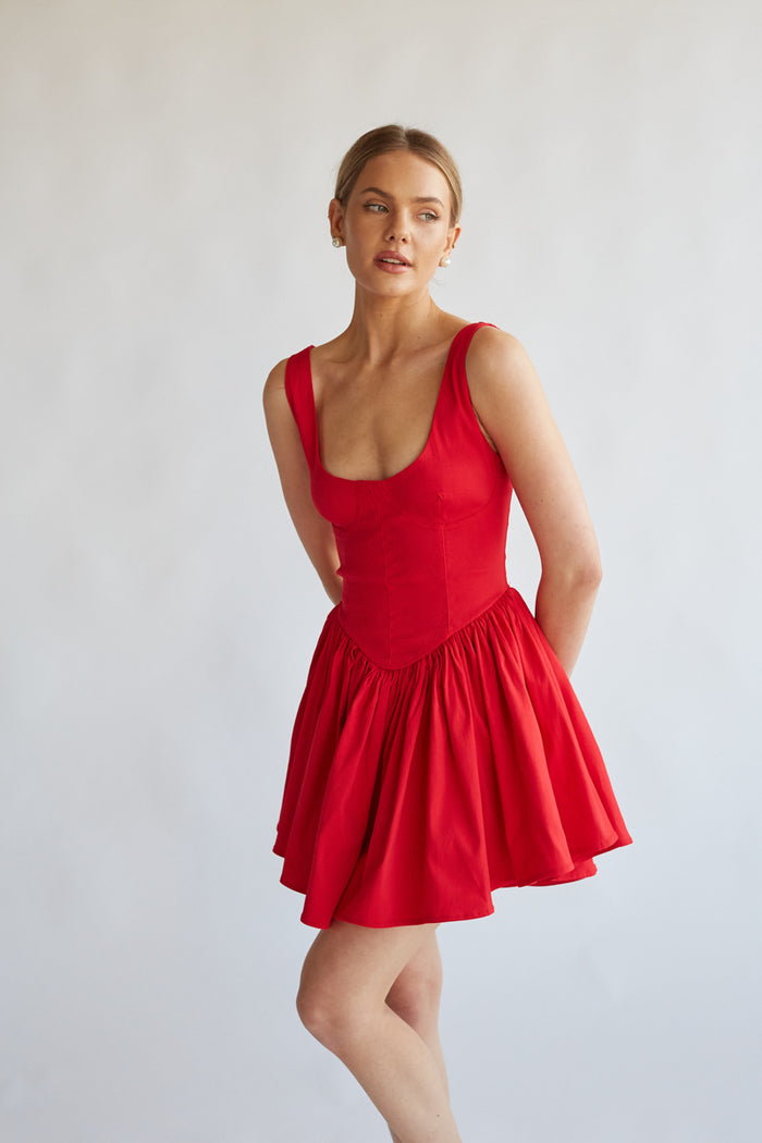 red-image | cherry red fit and flare corset mini dress | valentines day mini dress collection