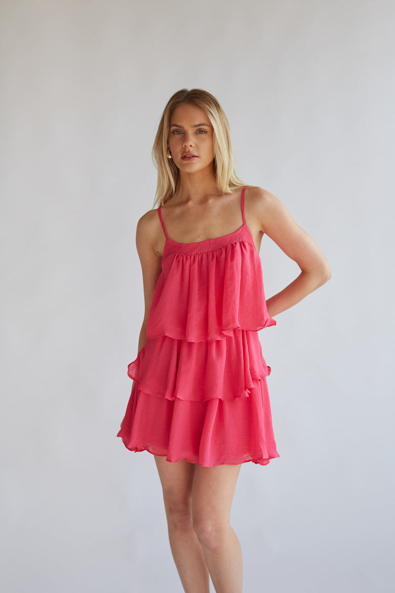 hot pink ruffle romper with tiers | lightweight summer rompers