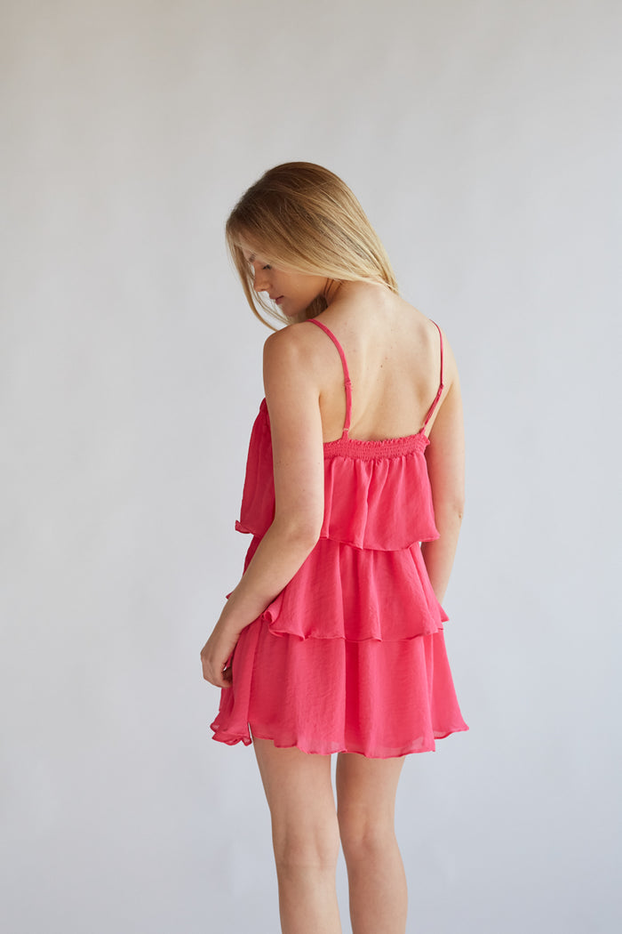 hot pink ruffle romper with tiers | lightweight summer rompers