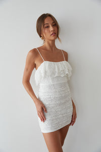 white lace bodycon dress - graduation dress - sorority rush dress inspo