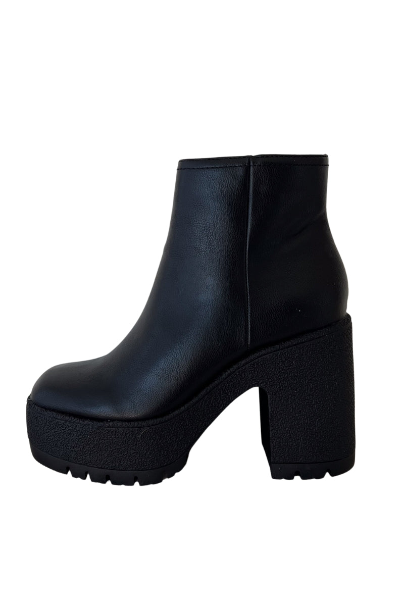 black lug sole platform boots with chunky block heel