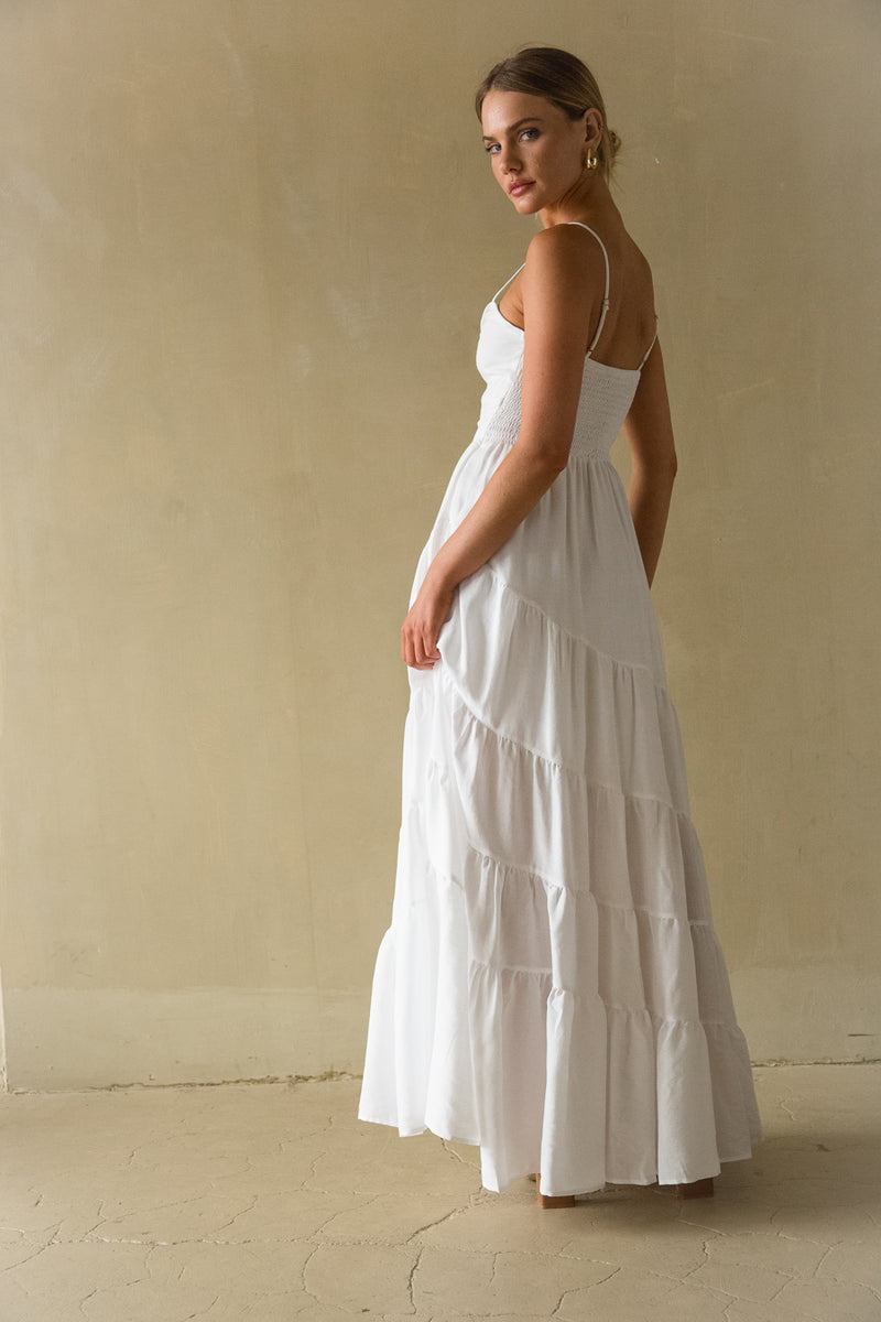 Donna Twist Front Tiered Maxi Dress | American Threads Boutique White / S Donna Twist Front Tiered Maxi Dress | American Threads Boutique White / S