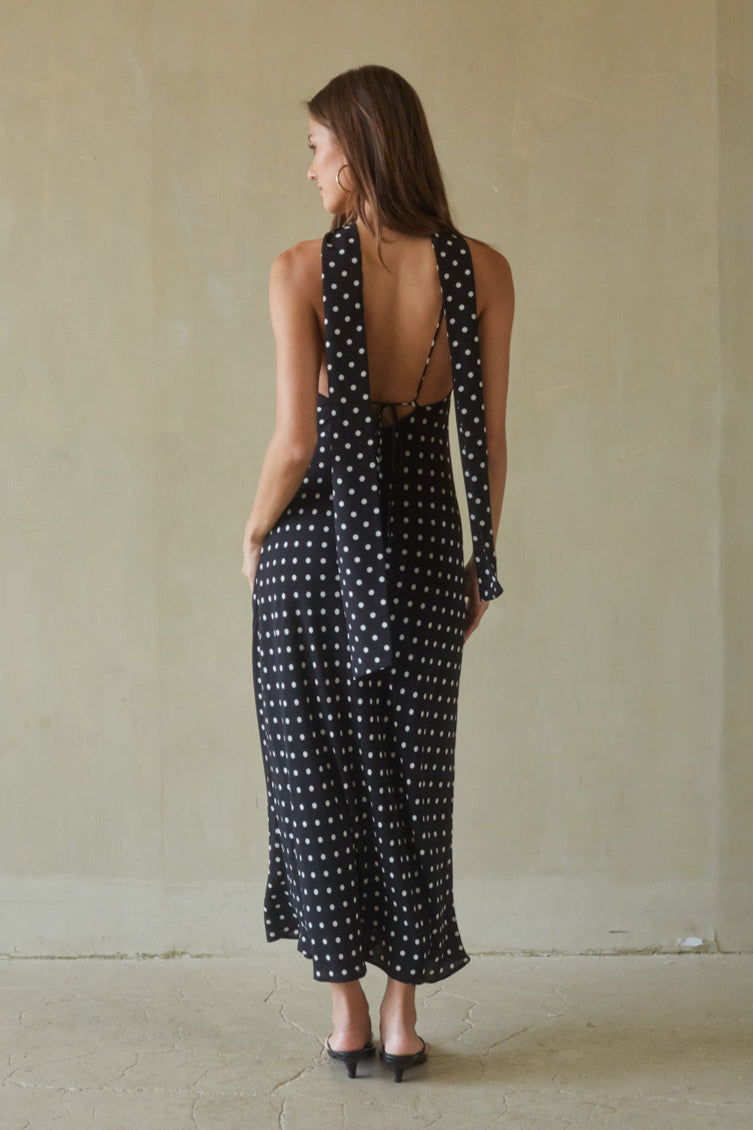 Dovie Polka Dot Midi Dress, Black / S