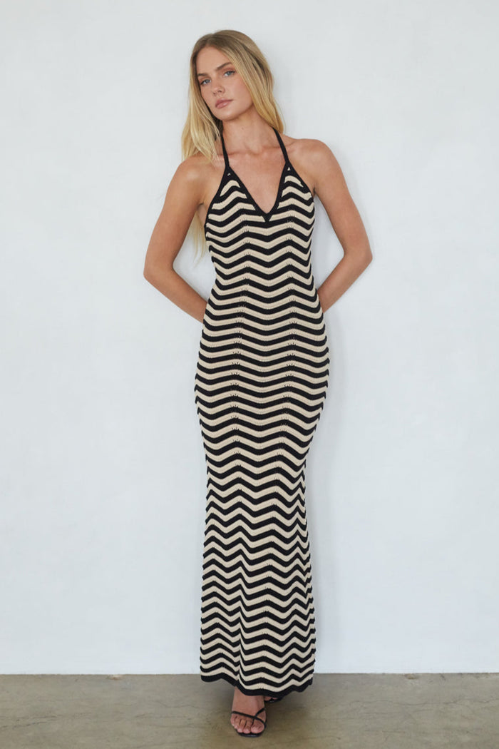 Dua Striped Knit Maxi Dress | Shop American Threads Boutique Tan + Black / M Dua Striped Knit Maxi Dress | Shop American Threads Boutique Tan + Black / M
