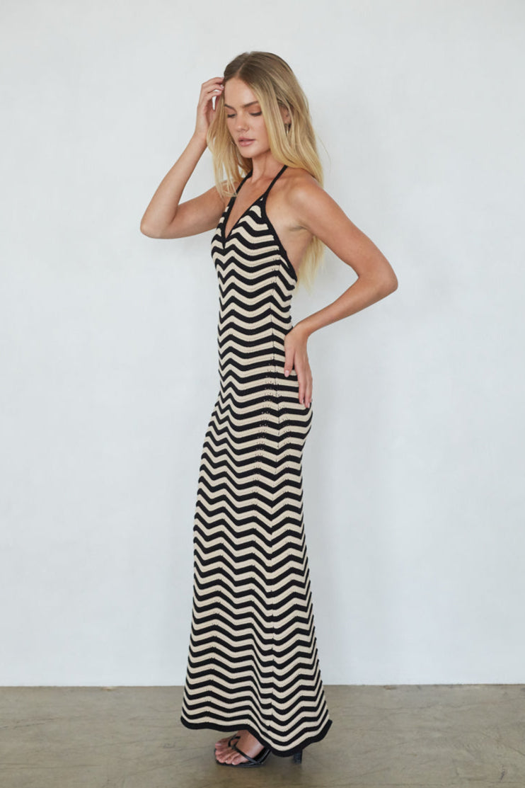 Dua Striped Knit Maxi Dress | Shop American Threads Boutique Tan + Black / M Dua Striped Knit Maxi Dress | Shop American Threads Boutique Tan + Black / M