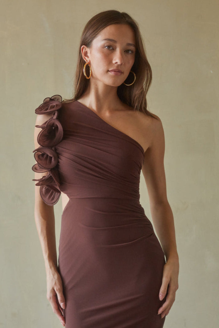 Echo One Shoulder Ruffle Maxi Dress