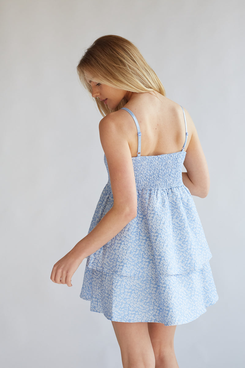 blue with white flowers spag strap mini dress | dresses to wear for sorority recruitment 