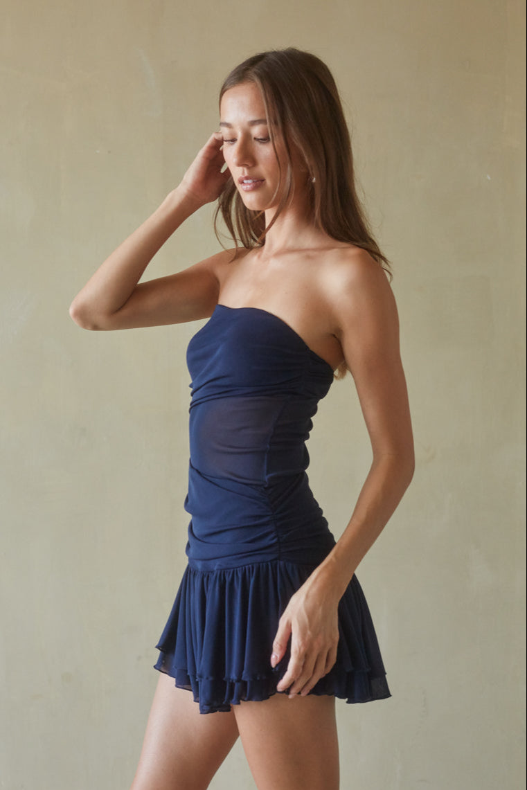 Eilish Ruched Mesh Mini Dress