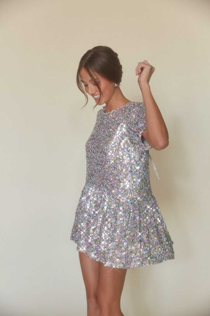 periwinkle lavender sequin party mini dress | love shack fancy dress dupe 