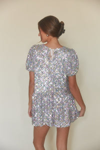 nye dress inspo 2023 | sparkly puff sleeve babydoll mini dress for nye