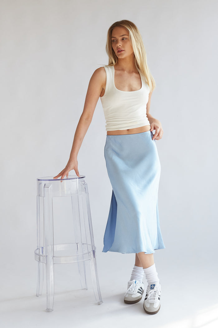 Eliza Satin Midi Skirt American Threads Women's Online Boutique Eliza Satin Midi Skirt American Threads Women's Online Boutique
