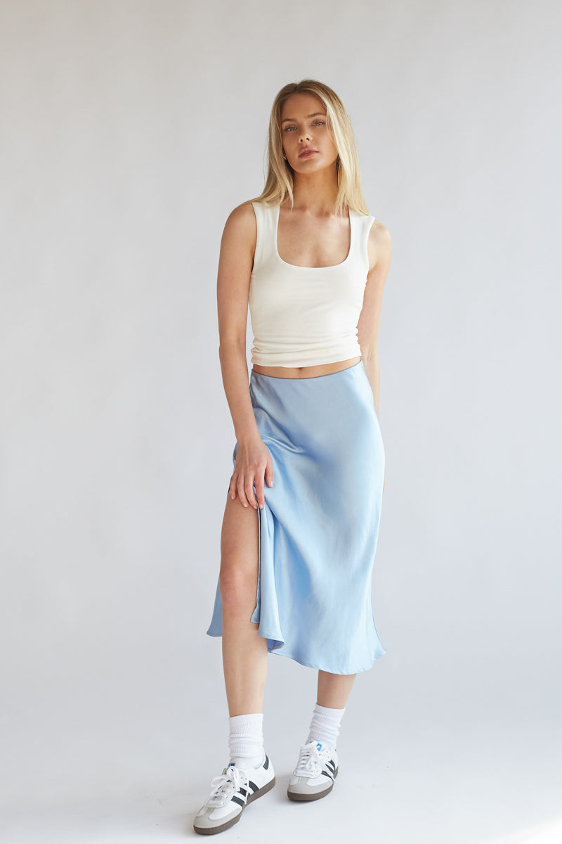 job interview midi flowy skirt - business casual cute outfit boutique - silky midi skirt inspo