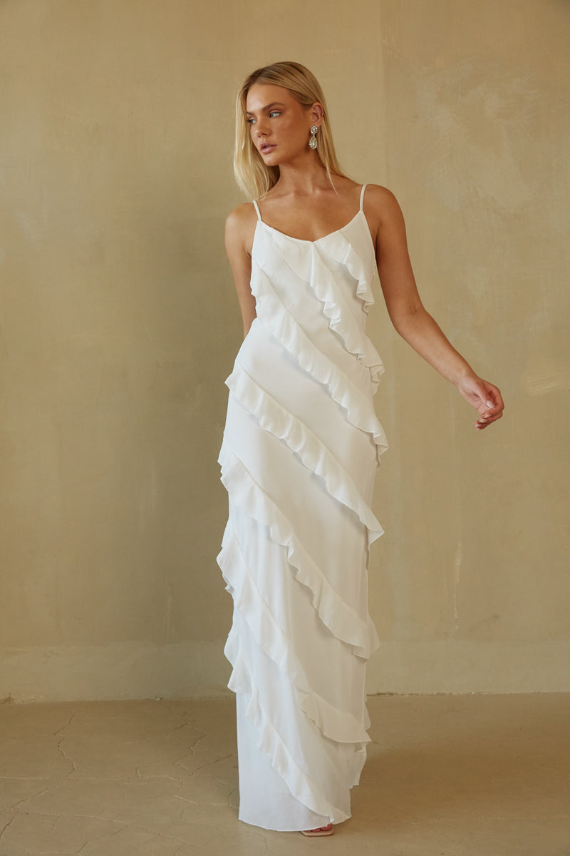 Elizabeth Tiered Ruffle Maxi Dress Shop American Threads Women's Trendy Online Boutique Dusty Rose / L Elizabeth Tiered Ruffle Maxi Dress Shop American Threads Women's Trendy Online Boutique Dusty Rose / L