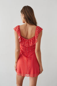 Enid Ruffle Sweetheart Heart Mini Dress Shop American Threads Online Red / L Enid Ruffle Sweetheart Heart Mini Dress Shop American Threads Online Red / L