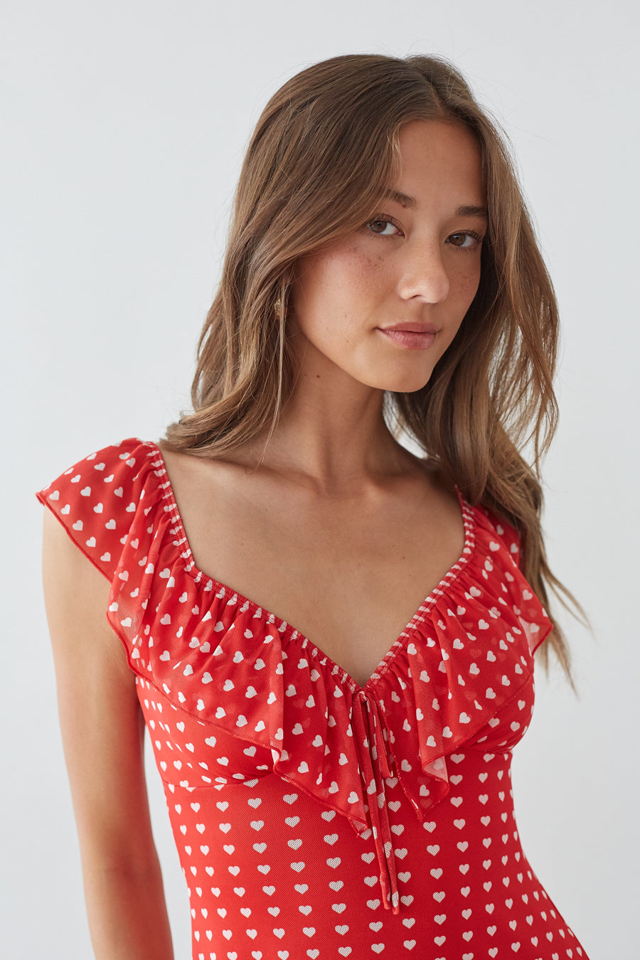 Enid Ruffle Sweetheart Heart Mini Dress Shop American Threads Online Red / L Enid Ruffle Sweetheart Heart Mini Dress Shop American Threads Online Red / L