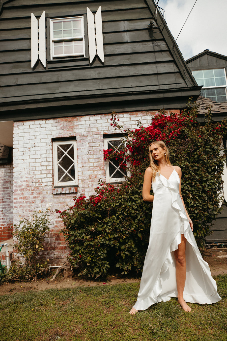 Esmerelda Ruffle Trim Maxi Dress, White / M
