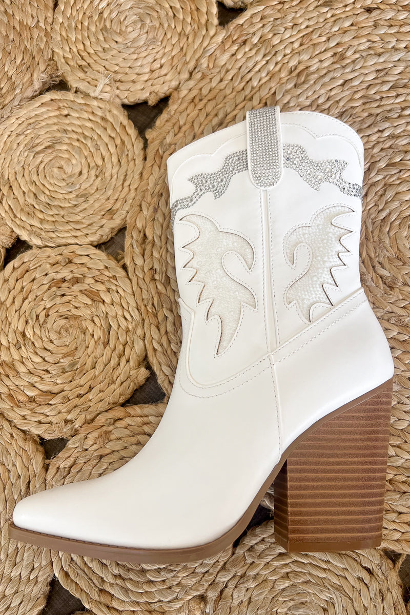 white booties with rhinestones - perfect for sorority recruitment