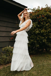 boho bridal maxi dress | white chiffon tiered maxi dress