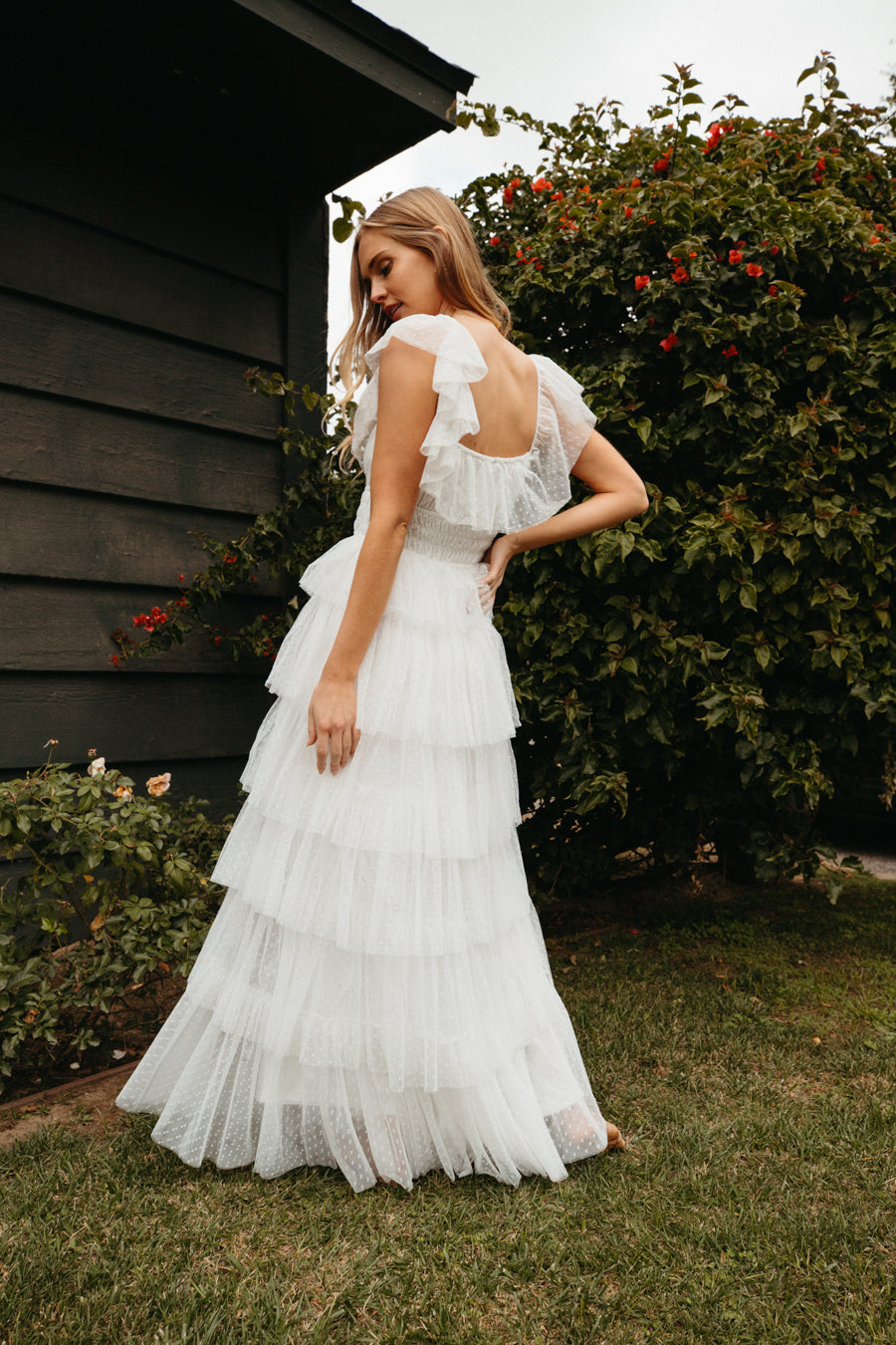 Evalyn Tiered Ruffle Maxi Dress, White / L