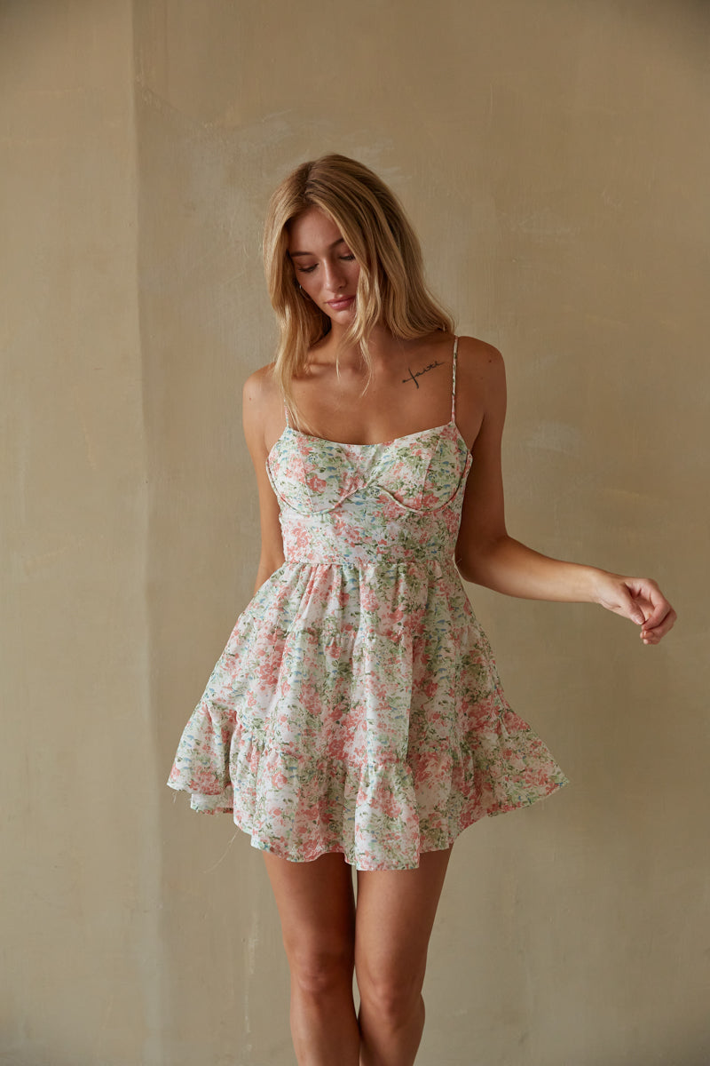 floral print mini dress - bustier style babydoll dress