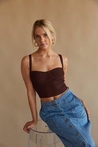 ribbed corset style tank top - brown knit crop top