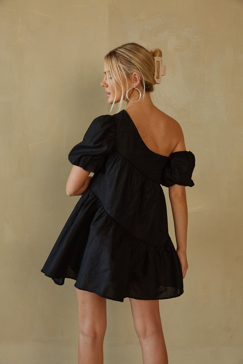 black asymmetrical babydoll dress | dresses for fall