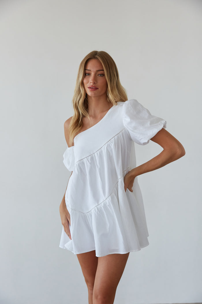 white-image | ruffle hem mini dressred one shoulder babydoll dress | white game day dress