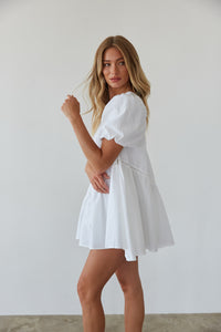 white one shoulder puff sleeve babydoll dress | white one shoulder babydoll dress