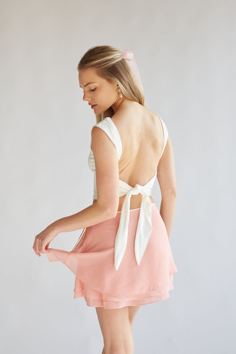 blush pink delicate ballet mini skirt | pink mini skirt with bow