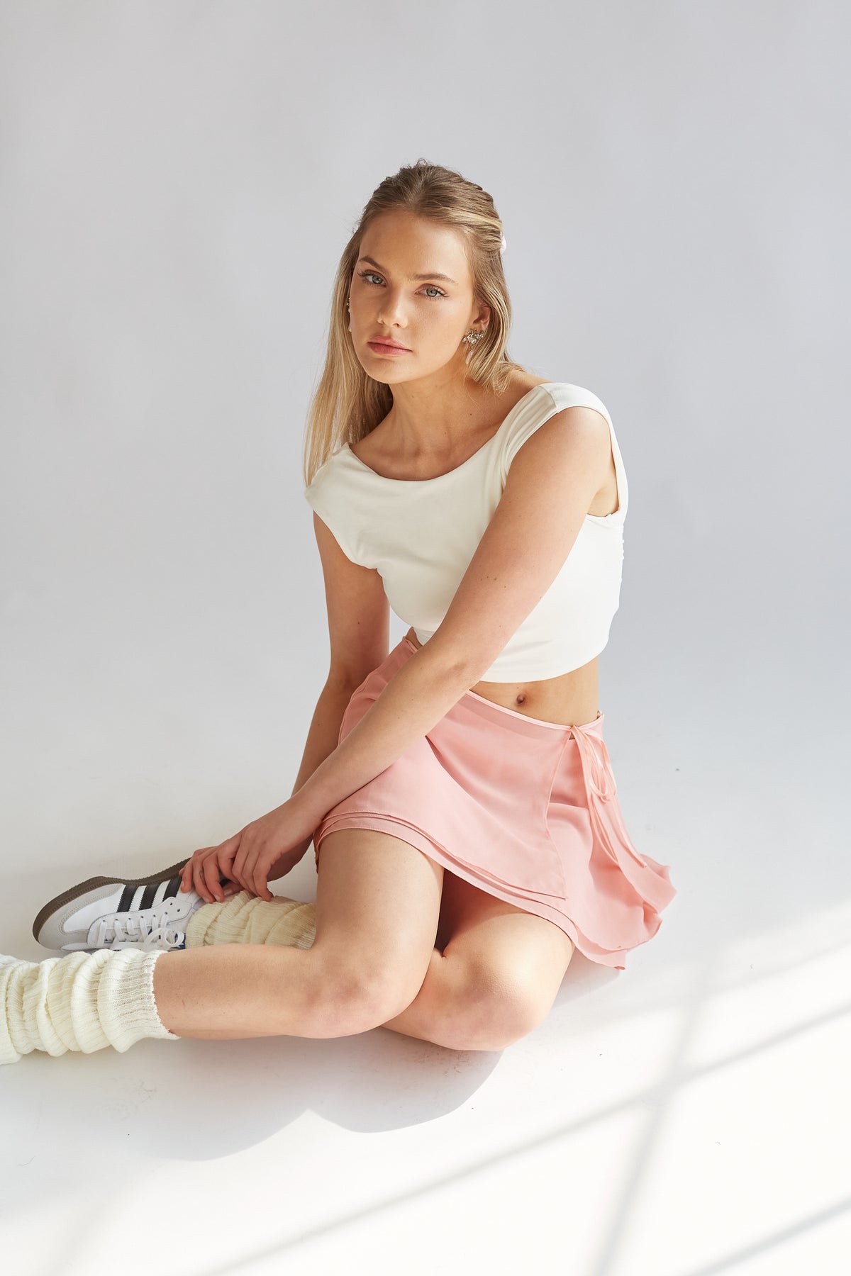 coquette ballet chiffon wrap mini skirt in blush pink | soft girl wardrobe staples