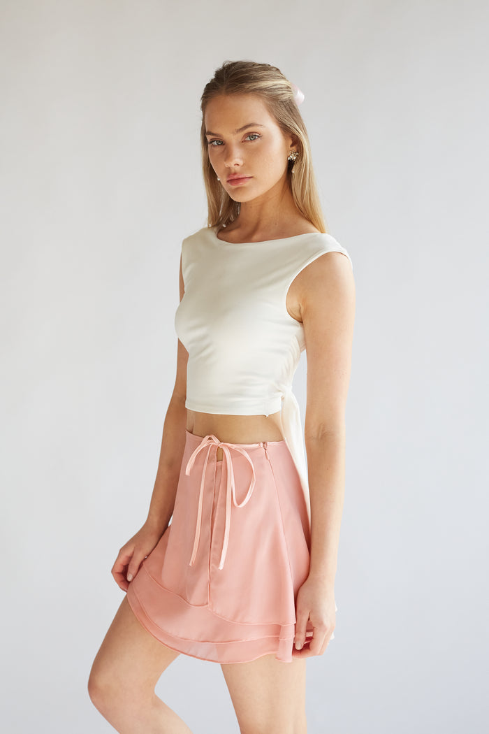 pink wrap chiffon mini skirt | coquette mini skirt