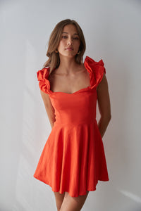 red puff sleeve fit and flare dress - red mini dress for date night - evening dress