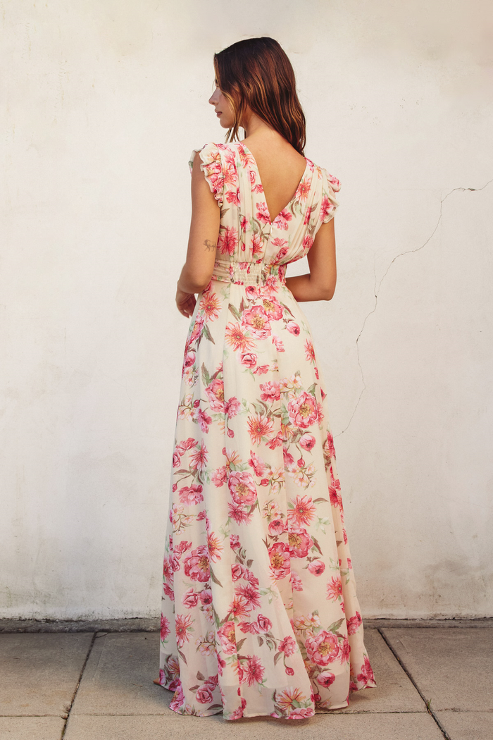 Ginny Floral Chiffon Maxi Dress Shop American Threads Online Boutique Pink Floral / L Ginny Floral Chiffon Maxi Dress Shop American Threads Online Boutique Pink Floral / L