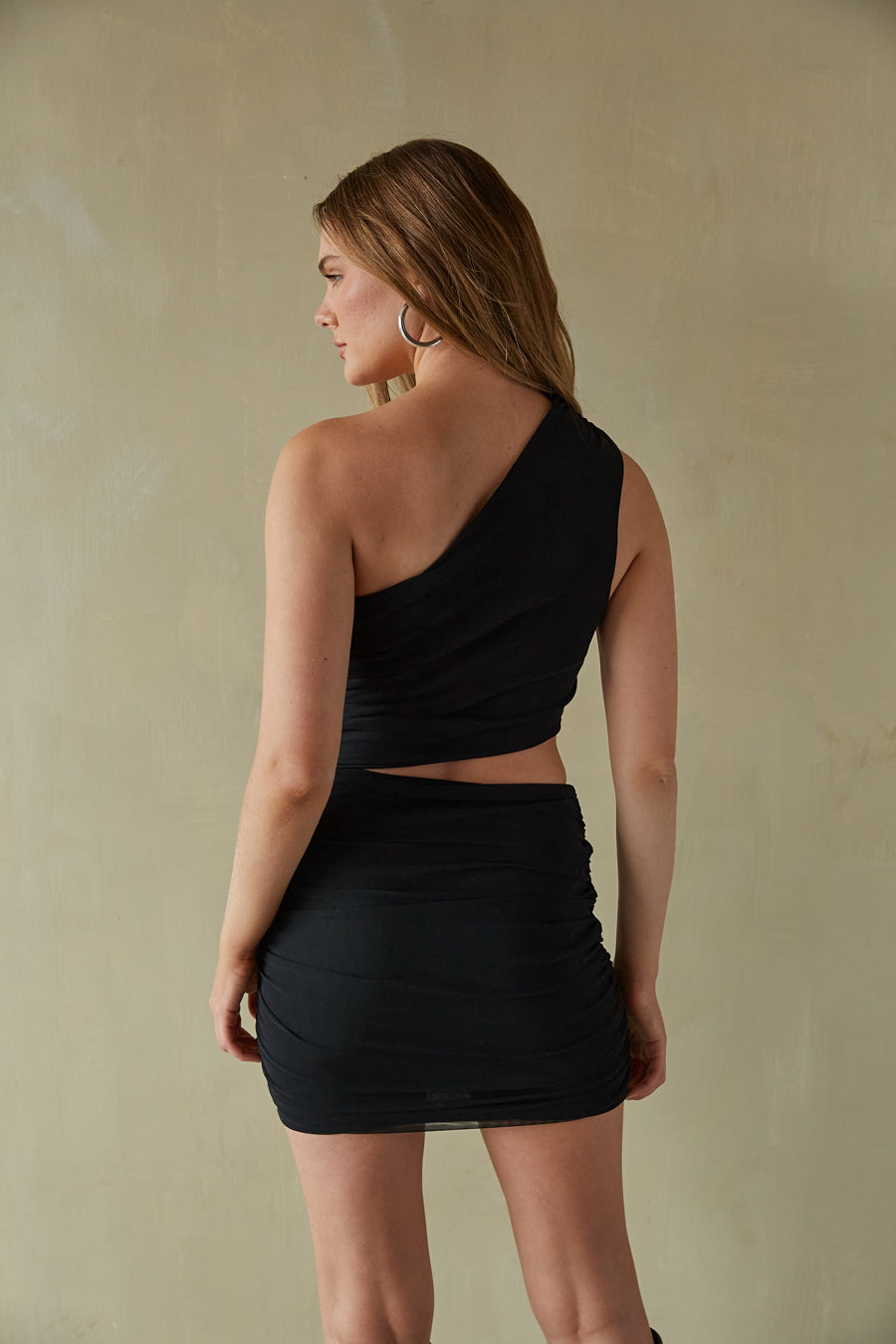 Gloria One Shoulder Mesh Cutout Mini Dress • Shop American Threads Black / M