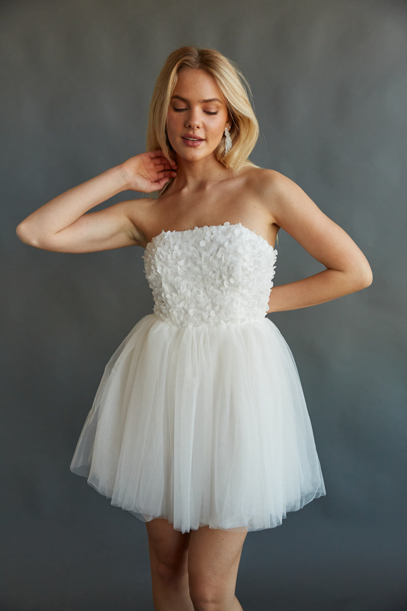 Grace Floral Applique Tulle Babydoll Mini Dress Ivory / L Grace Floral Applique Tulle Babydoll Mini Dress Ivory / L
