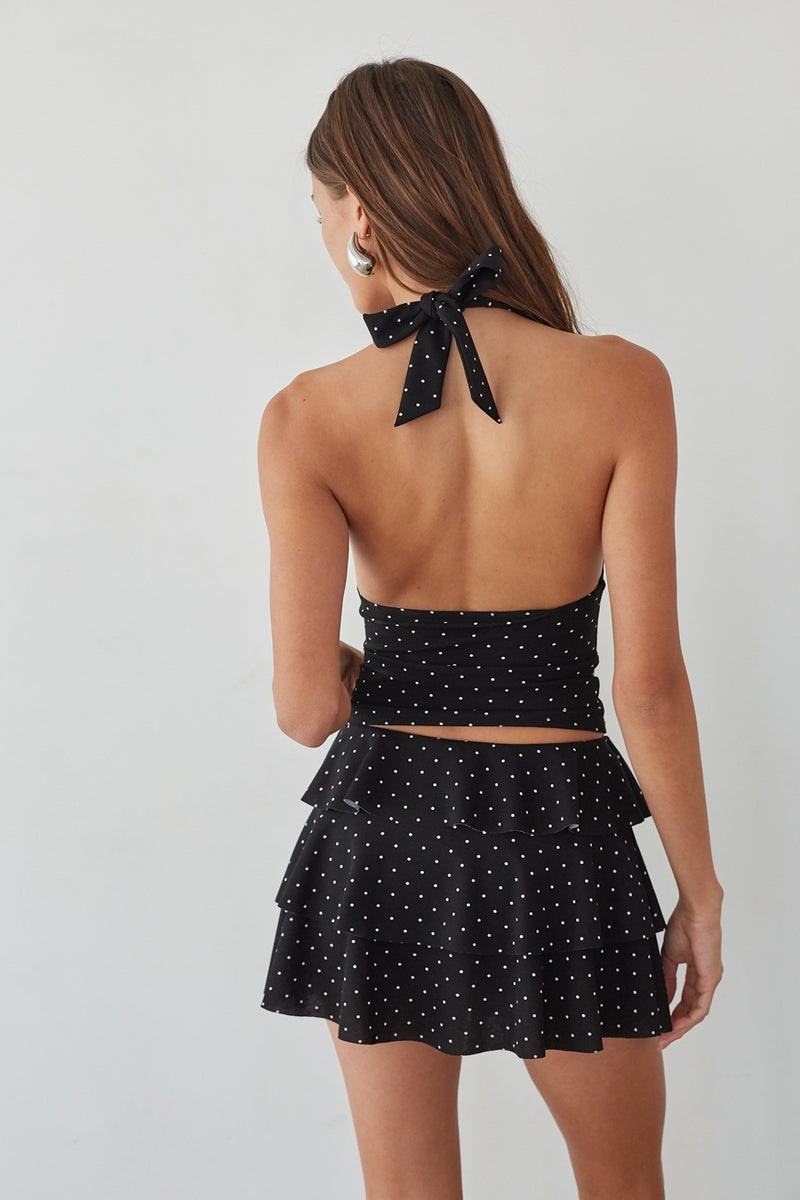 Gracie Polka Dot Ruffle Mini Skort | Shop American Threads Online Brown / S Gracie Polka Dot Ruffle Mini Skort | Shop American Threads Online Brown / S